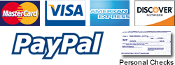 credit cards and payment types accepted. visa mastercard american express discover payal check